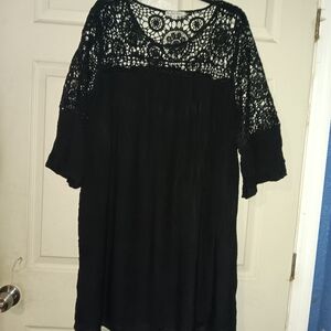 Euc Indigo Rose Sz 2X Elegant Black Gauze Type Dress With Lace Top And Sleeves